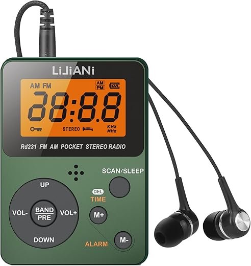 rd231 Pocket AM FM Radio Portable with Best Reception,Power by AAA Battery Mini Digital Tuning with Stereo Earphone,Large LCD Screen and Lock Screen for Walk/Jogging/Gym/Camping