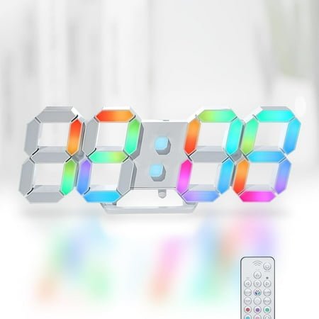 RGB Clock for Gaming Desk Clock 9.7 3D LED Clock Digital Neon Clock for Bedroom Wall Digital Aesthetic Clock Light up Clock for Gaming Room with Remote/Dimming/Date/Temperature