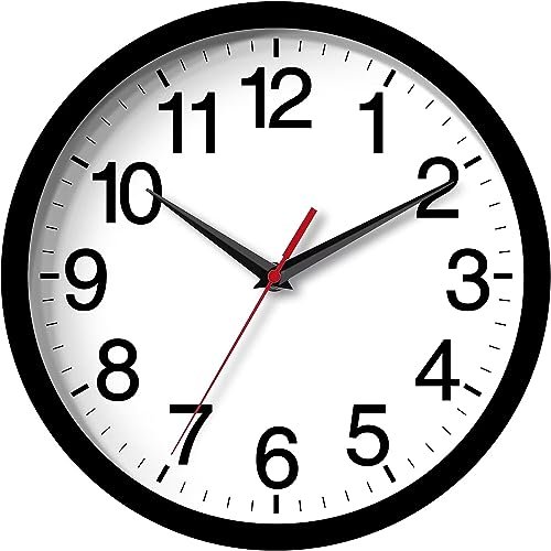 Rohioue Wall Clock Modern 8 Inch Battery Operated Silent Non Ticking Small Analog Clock for Living Room Office Home Bedroom Kitchen Bathroom(Black)
