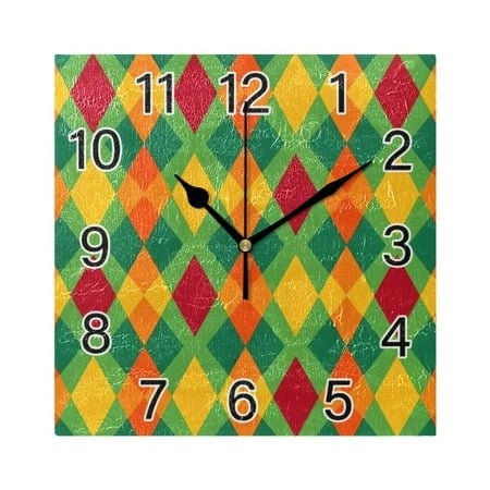 Ryvnso Art Checkered Grid Wall Clock Square Silent Non-Ticking Battery Operated 7.78