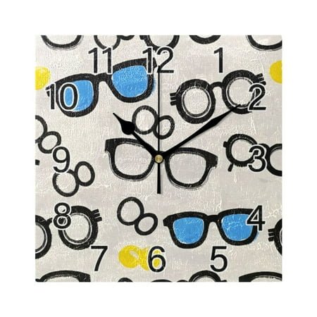 Ryvnso Glasses Pattern Wall Clock Square Silent Non-Ticking Battery Operated 7.78