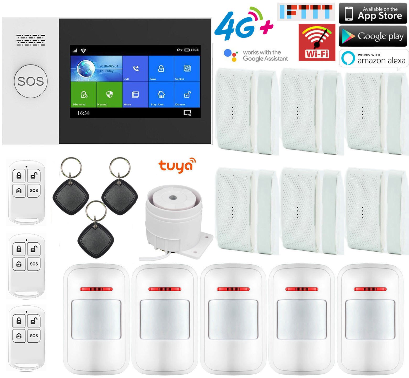 S16 WiFi 4G Tuya APP Wireless Wired Home Security Alarm System+Alexa+Google Home