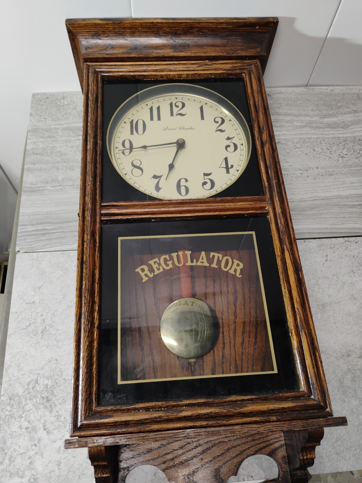 Saint Charles Regulator Wall Clock Hourly And Half Hour Chime Solid Oak Vtg