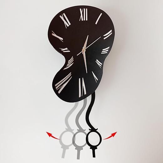 Salvador Dali Melting Pendulum Wall Clock Watch Melted Clock Swinging Wall Clock for Home Decor, Decorative Clock for Living Room, Bedroom, Office.