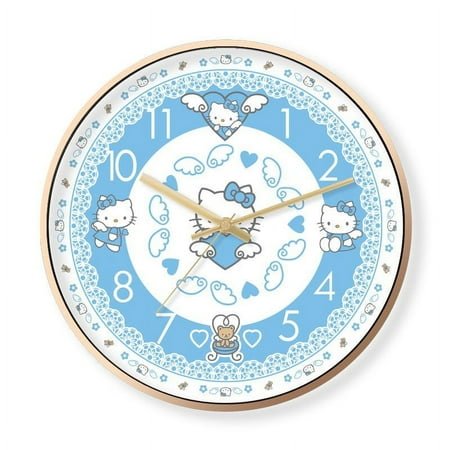 Sanrio Hello Kitty Cartoon Anime Creative Wall Clock Kawaii Girly Heart Bedroom Living Room Decoration Pendant Silent Clock