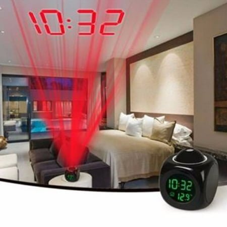 Sawvnm LED Projection Alarm Clock - Time/Temperature Display with Voice Announcement, Wall/Ceiling Projector, Dimmable Night Light, Snooze - Spring Savings Event!