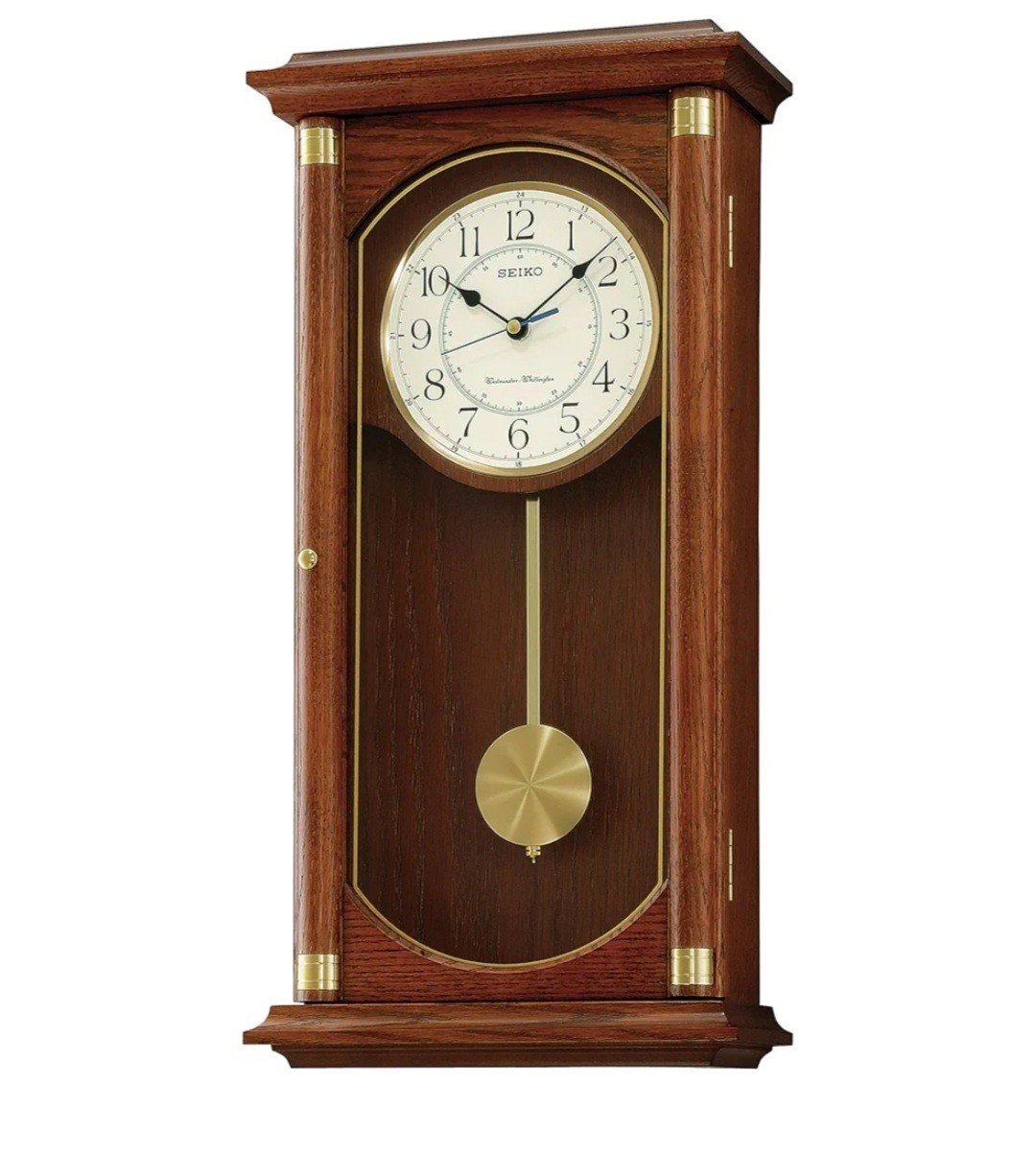 Seiko Dark Wood Oak Finish Westminster Chime Battery Pendulum Wall Clock QXH039B