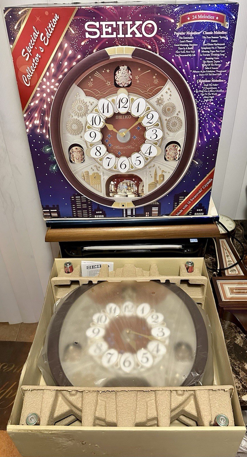 Seiko Melodies in Motion Wall Clock Swarovski Crystals Special Edition QXM574BR