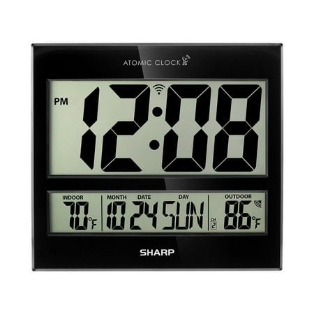 Sharp 3 Atomic LED Display Battery Powered Classic Wall Clock, Atomic