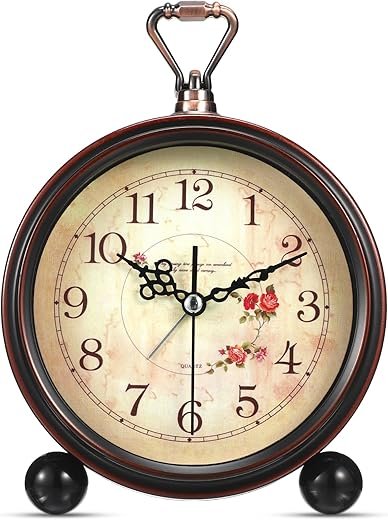 Shelf Decor Digital Alarm Clock - Silent Retro Table Clock With Night Light for Kids, Office, Desk - Antique Round Vintage Decor