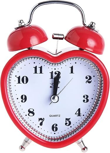 SHISEDECO 3 Inches Cute Twin Bell Loud Alarm Clock Silent Analog Quartz Nightlight Tableclock Battery Operated for Kids, Seniors, Heavy Sleepers, Decorations for Bedroom, Living Room (Red)