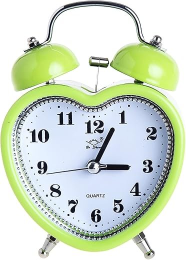 SHISEDECO 3 Inches Cute Twin Bell Loud Alarm Clock Silent Analog Quartz Nightlight Tableclock Battery Operated for Kids, Seniors, Heavy Sleepers, Decorations for Bedroom, Living Room (Green)