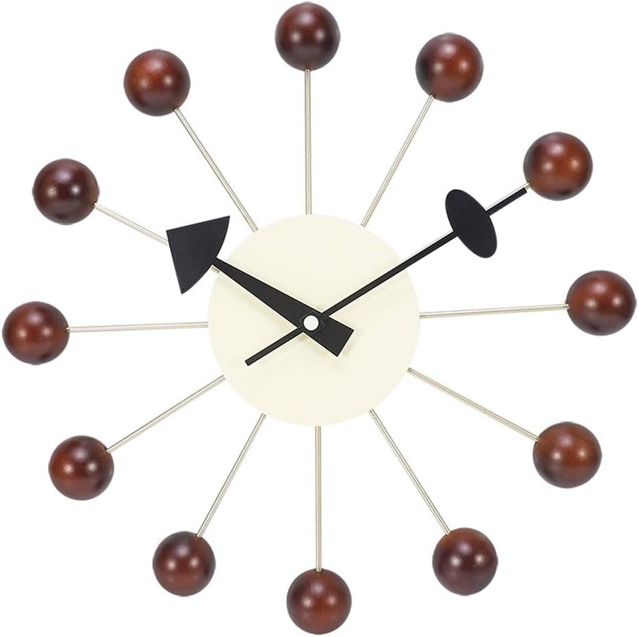 SHISEDECO Decorative Modern Silent Wall Clocks for Home, Kitchen,Living Room,Office, Colorful Wooden Mid Century Retro Design(Full Range Available) (Ball Clock in Walnut Glossy)