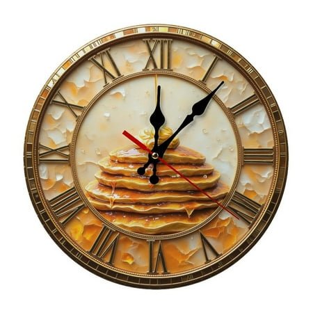 Shows a stack of pancakes with a golden glow, surrounded by Roman numerals. 9.8 - inch decorative silent wall clock