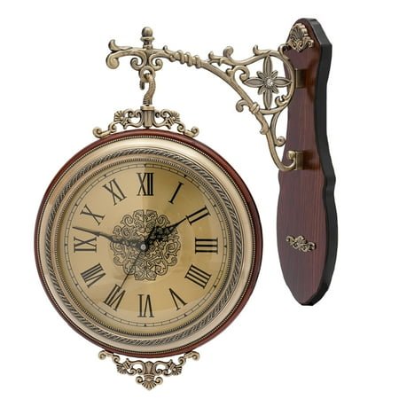 Shzicmy Double Side Vintage Wall Clock 9.4 inches Station Garden Porch Retro Decor Round Classic Clock