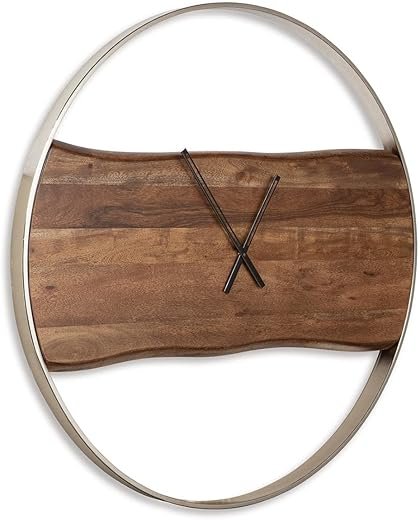 Signature Design by Ashley Panchali Wall Clock, Brown and Silver
