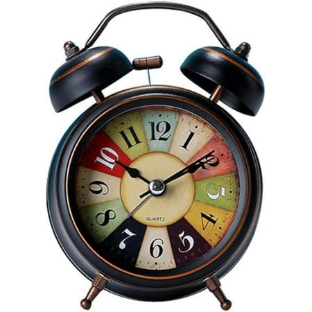 Silent Analog Alarm Clock, Non-Ticking For Bedroom, Vintage Design, Battery Operated, Double Quartz Bell
