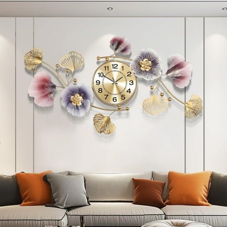 Silent Wall Clock, 3D Metal Ginkgo Leaf Design, Modern Home Decor, Non-Ticking for Living Room, Gift-Ready Packaging