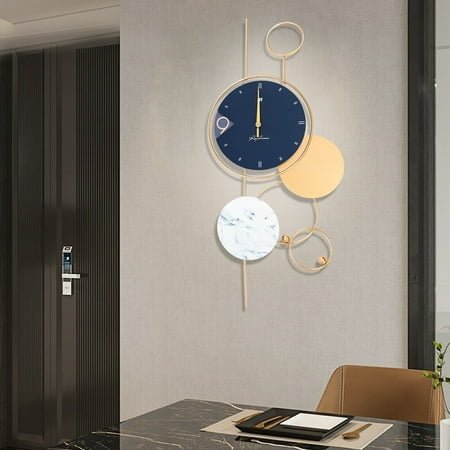 Silent Wall Clock, Large 3D Geometric Design, Durable Iron with Blue and Gold Finish, Modern Decor for Living Room, Bedroom, or Office