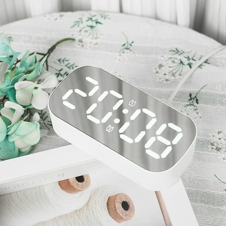 Simple and elegant LED digital display electronic clock with ins style. Digital desktop small alarm clock. Student and child friendly mirror-faced alarm clock