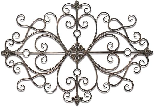 Sintosin Vintage Scroll Wrought Iron Wall Decor 36 x 24, Hanging Distressed Finish Traditional Large Metal Art for Living Room Bedroom Fireplace, Antique Outdoor Metal Decor