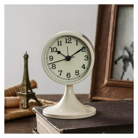 Small Alarm Clock, Battery Operated Vintage Table Clock, Silent Movement HD Glass Desk Clock for Bedrooms Desk Travel