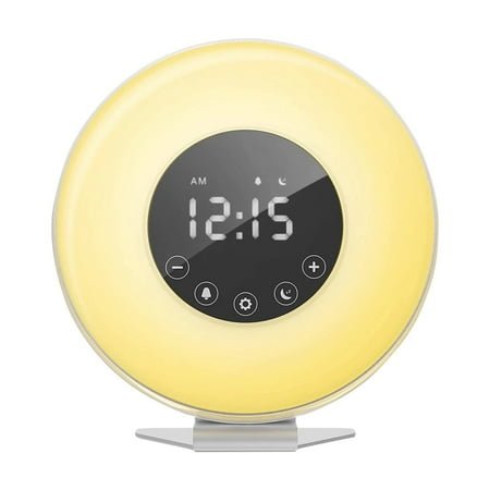 Small Bathroom Lamp Sunrise Alarm Clock Digital LED Clock With 6 Color And FM For Bedrooms Multiple Nature Sounds Sunset & Control With Snooze Function For Space Night Light Projector