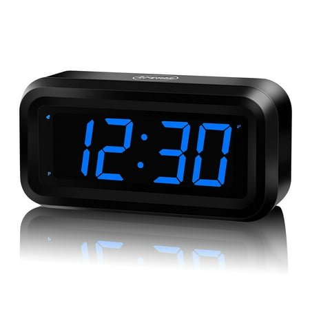 Small Digital Alarm Clock, 1.2inch Dark Blue LED Digits, Adjustable Brightness, Dim Night Model, 12H/24H, Battery Operated, Wall Mount, Snooze, Clock for Kids Bedroom, Small Travel Clock