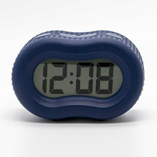 Smartlight Digital Rubber Outer Shell Alarm Clock for Bedrooms Travel, Simple Operation, Automatic Smart Night Light Dimmer for Kids, Large Display, Snooze (Blue)
