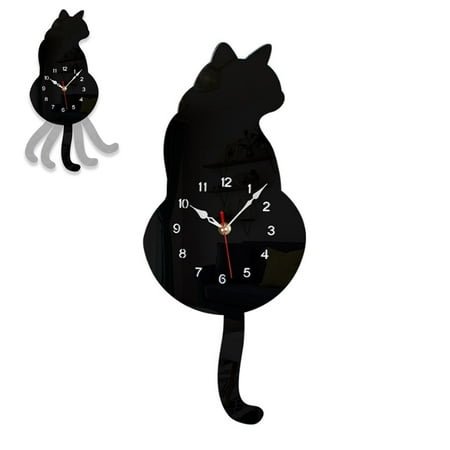 Sokhug Wall Clock Creative DIY Cat Wall Clock with Swing Tail Pendulum for Living Room Bedroom Kitchen Home Decor - Battery Included (7.08x11.8 in)