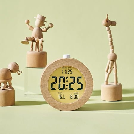 Solid wood alarm clock Simple wood clock multi-function LCD electronic clock handmade clocks