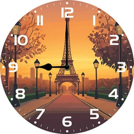 SoliyoaheeWooden Paris Eiffel Tower Wall Clock Silent Non Ticking 10inch Battery Operated Vintage Shabby Chic Rustic Farmhouse Kitchen Clocks Wall Decorative for Living Room Bedroom Office