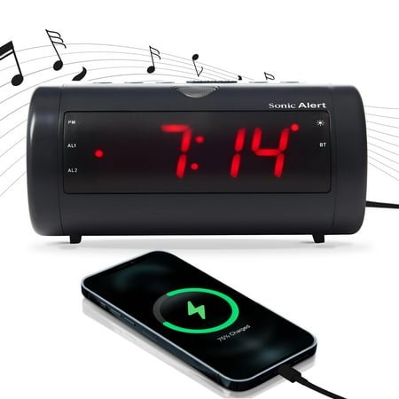 Sonic Alert - Sonic Blast Digital Alarm Clock With Bluetooth Speaker, AUX, USB Charging Port - Black
