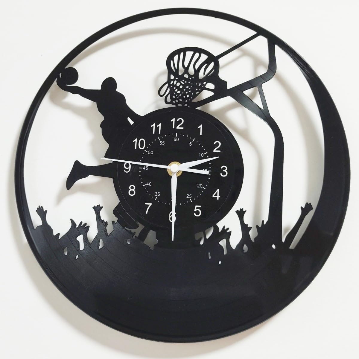 Sports Style Wall Clock, Basketball Themed Vinyl Record Art Decor Wall Clock, 12 inch,Sports Wall Decoration, Men's Room Decor,Home Decor.Gifts to Sports Lovers/Basketball Fans/Men/boy.