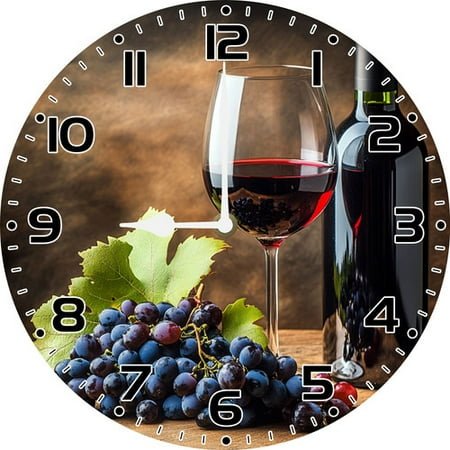 SRongmao Vintage Wine Pattern Wall Clock with White Hour Hand Non-Ticking Silent Wooden Wall Clock Art Decoration for Kitchen Living Room Farmhouse 10inch