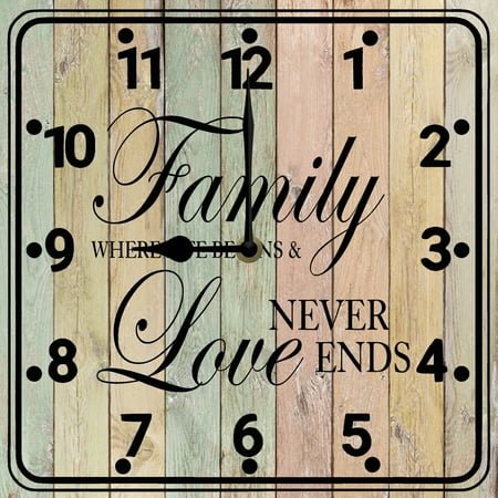 SRongmao Wooden Rustic Farmhouse Family Wall Clock Silent Non Ticking 10inch Battery Operated Vintage Square Clocks Wall Decorative for Living Room Bedroom