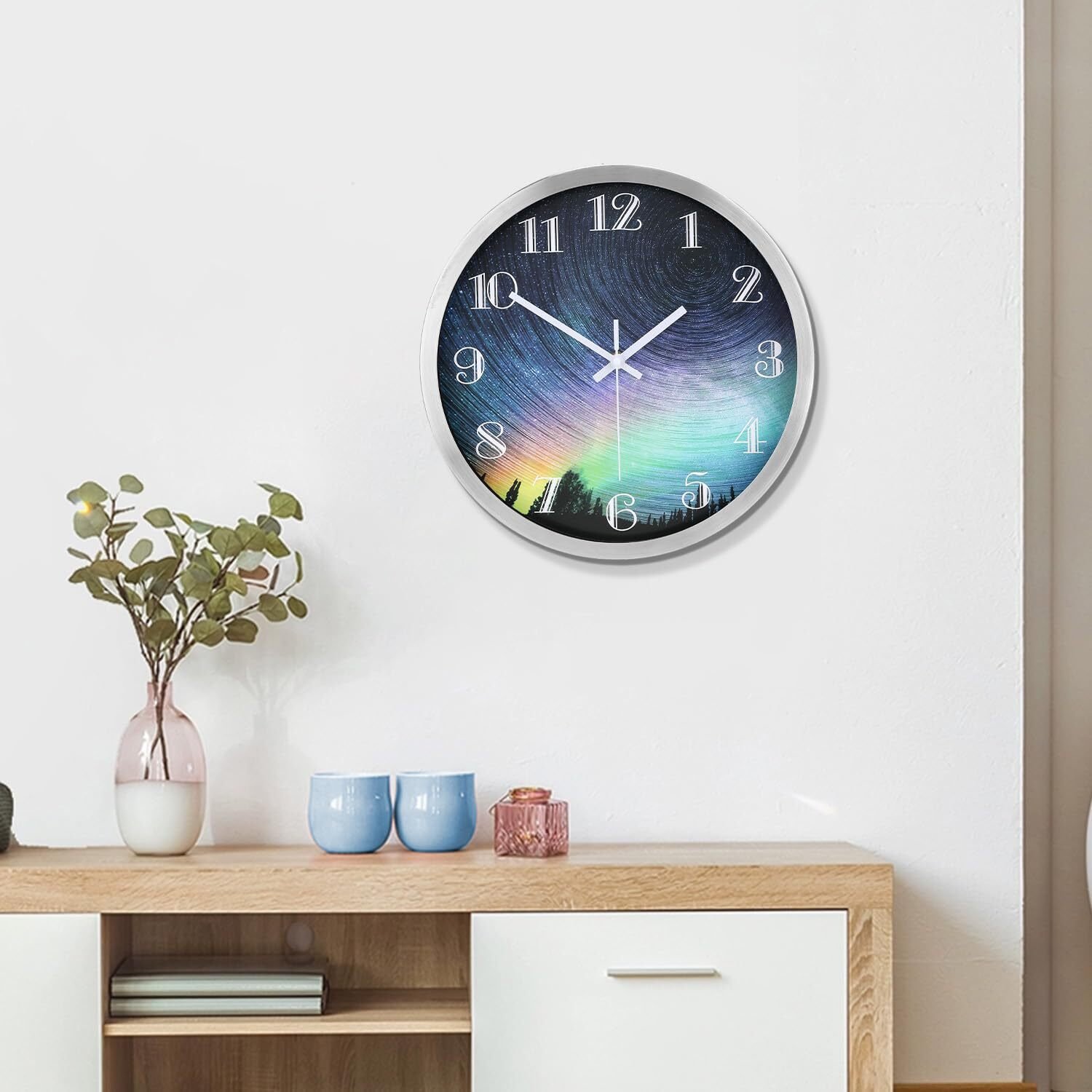 Stainless Steel Wall Clock 12" Modern Round Wall Clocks Quality Quartz Silent...