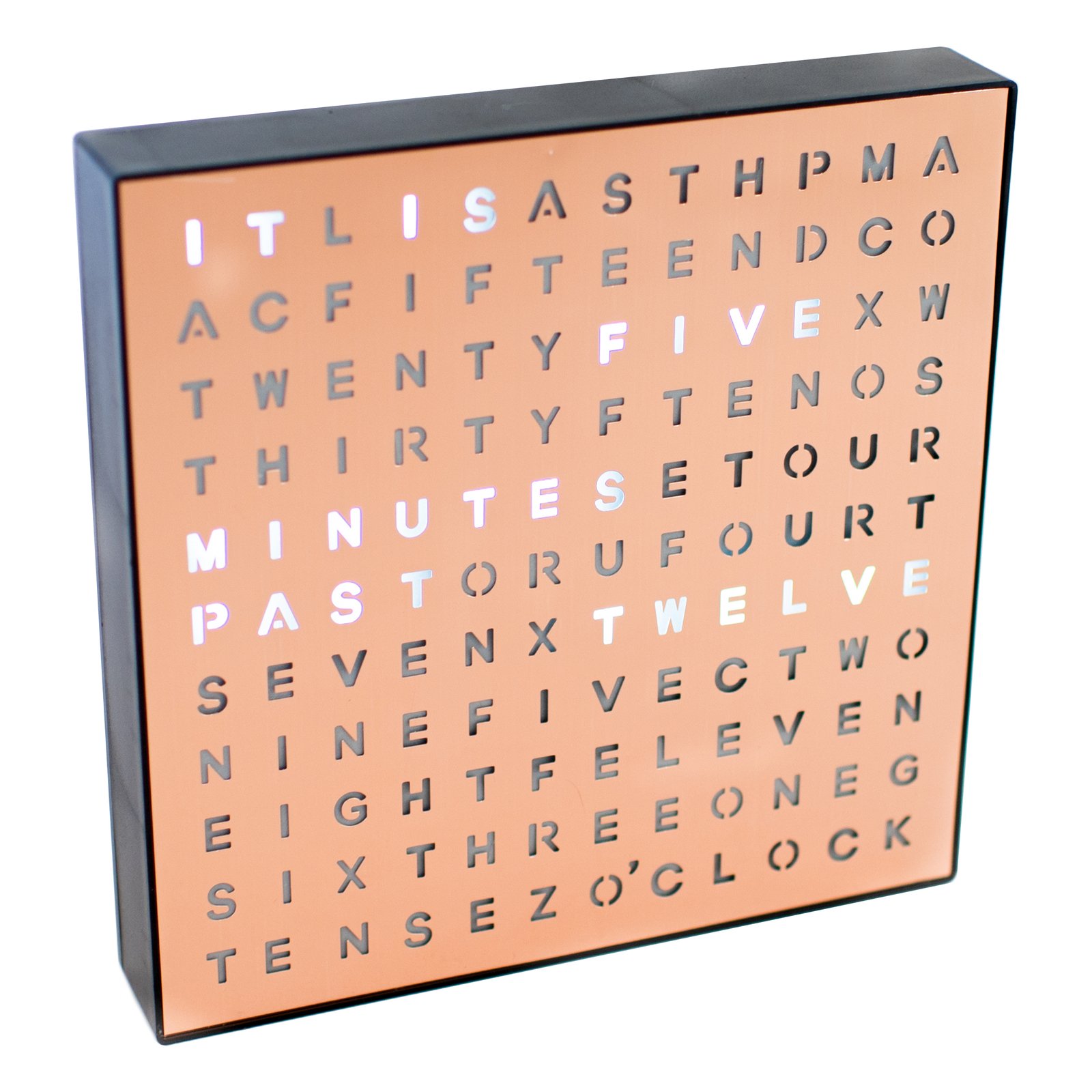 Stiles Light Up Word Clock, Modern Copper Desk Clock with Cable, 8x8 Inches