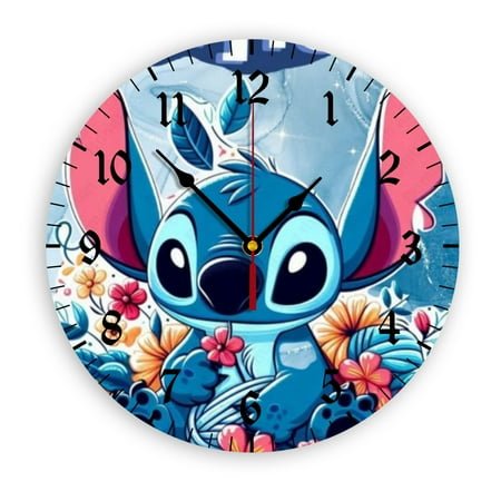 Stitch Cartoon Wall Clock with Clear Glass Dial Silent and Non-Ticking, Suitable for Bedroom, Office, School, Home and Living Room as a Gift Or Decoration, Large Size 12 Inches