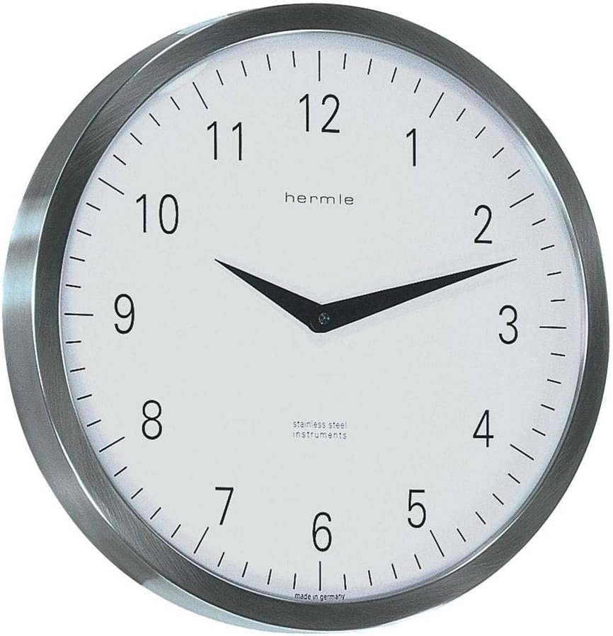 Store: Metropolitan #30466002100 Quartz Stainless Steel Wall Clock by Hermle - Large Decorative Hanging Round Clock for Home and Office