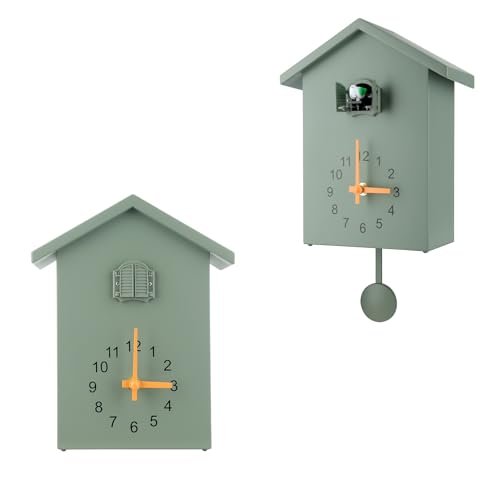 sugarchef Cuckoo Bird House Wall Clock Modern Style,Cuckoo Bird Voice Call with Pendulum Wall Hanging Clock (Green)