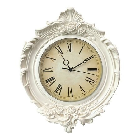 Sunlit 13x11 Inch Vintage Wall Clock, European Style Decorative Retro Wall Clock, Quality Quartz Battery Operated Hanging for Living Room Bedroom Office Décor, Distressed White Grey