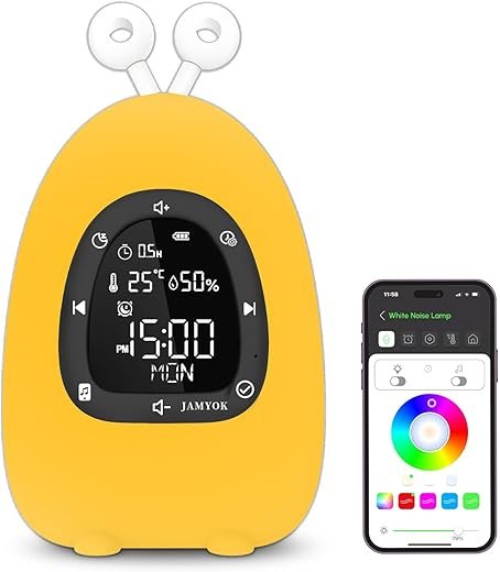 Sunrise Alarm Clock Wake Up Light, White Noise Sound Machine with 20 Soothing Sounds, 10 Night Lights, Bluetooth Speaker/App Control, Dimmable Clock for Baby Kids Adults Heavy Sleepers Bedrooms