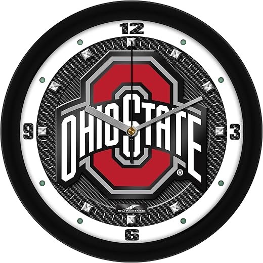 SunTime Ohio State Buckeyes Wall Clock, Printed Carbon Fiber Team Art, Silent Non-Ticking Quartz Movement, 11.5