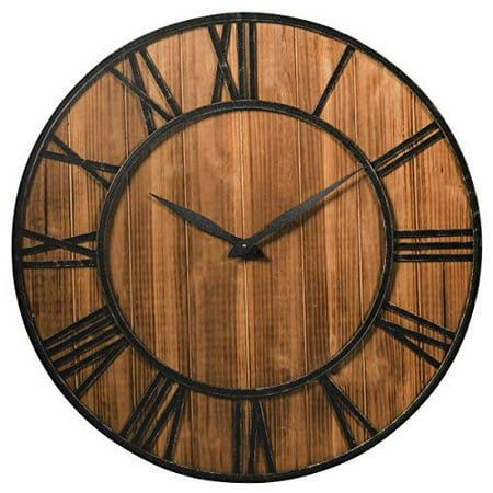 Tangkula 27.5 Inch Round Wall Clock, Farmhouse Large Wall Clock with Roman Numerals, Decorative Wooden Wall Clock, Come with AA Battery, Rustic Wall Clock Hanging for Home Office (Bronze+Brown)