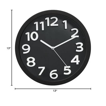 Tempus TC62127B Contemporary Wall Clock with Frame Face Raised Contrasting Numerals and Silent Sweep Quiet Movement, 13, Black/White