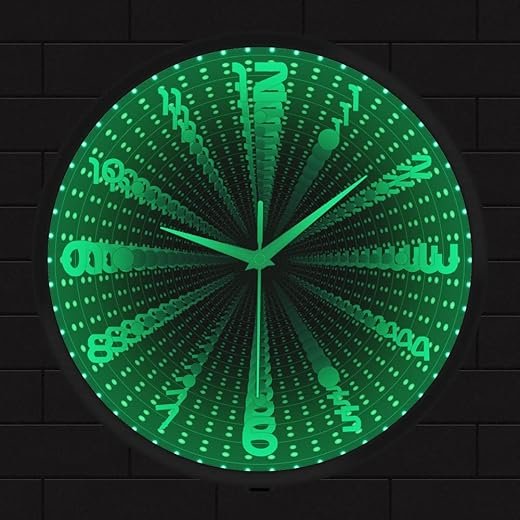 The Geeky Days Infinity Mirror Wall Clock New Real Special Dots Arabic Numerals Design Silent Non-Ticking 16 inch Infinite Led Tunnel Clock for Home Living Room Decor