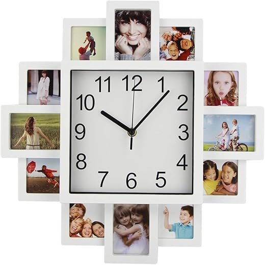 Timelike Modern DIY Frame Clock - White, 40*40*4.5cm, Battery Powered, Indoor Wall Mount, 15.75 inches, Plastic, Unique Home Decor - Make Your Own Multi-Photo Clock