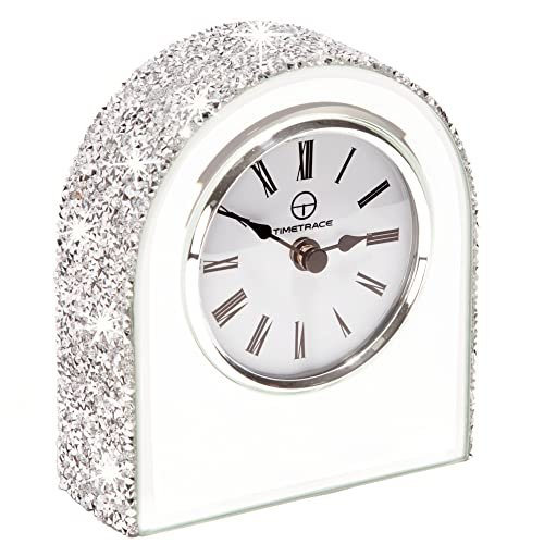Timetrace Mirror Glass Crush Diamond Mantle Clock for Table Desk Fireplace