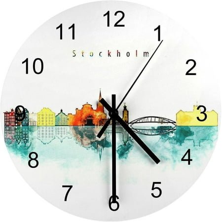 Top-kevin Toledo Ohio Cityscape Skyline Wall Clock Silent Non Ticking Round Home Decor Wooden Wall Clock Round Easy to Read for Home Office School Clock, 12 Inch